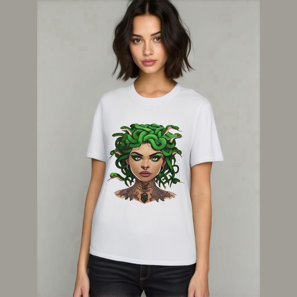 Handmade Yellow Medusa 100% Cotton Graphic T-Shirt Size XL - Picture 5 of 9